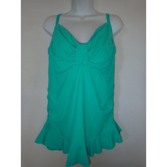 Lands' End Womens 14 Tankini Top Swim Swimsuit Aqua Green Ruffle Underwire 2pc - Picture 7 of 9